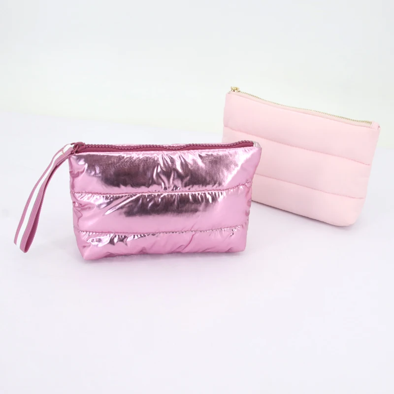 Custom Shockproof Light Weight Soft Cotton Padded Quilted Puffer Puffy Cosmetic Bags