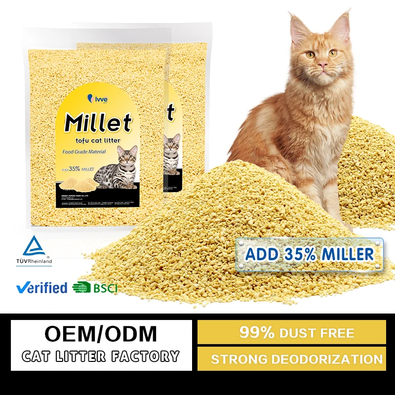 Sustainable Eco-Friendly Cat Waste Litter Flushable Tofu Sand with Dust-Free Millet Starch Corn Starch Pea Fiber for Cats