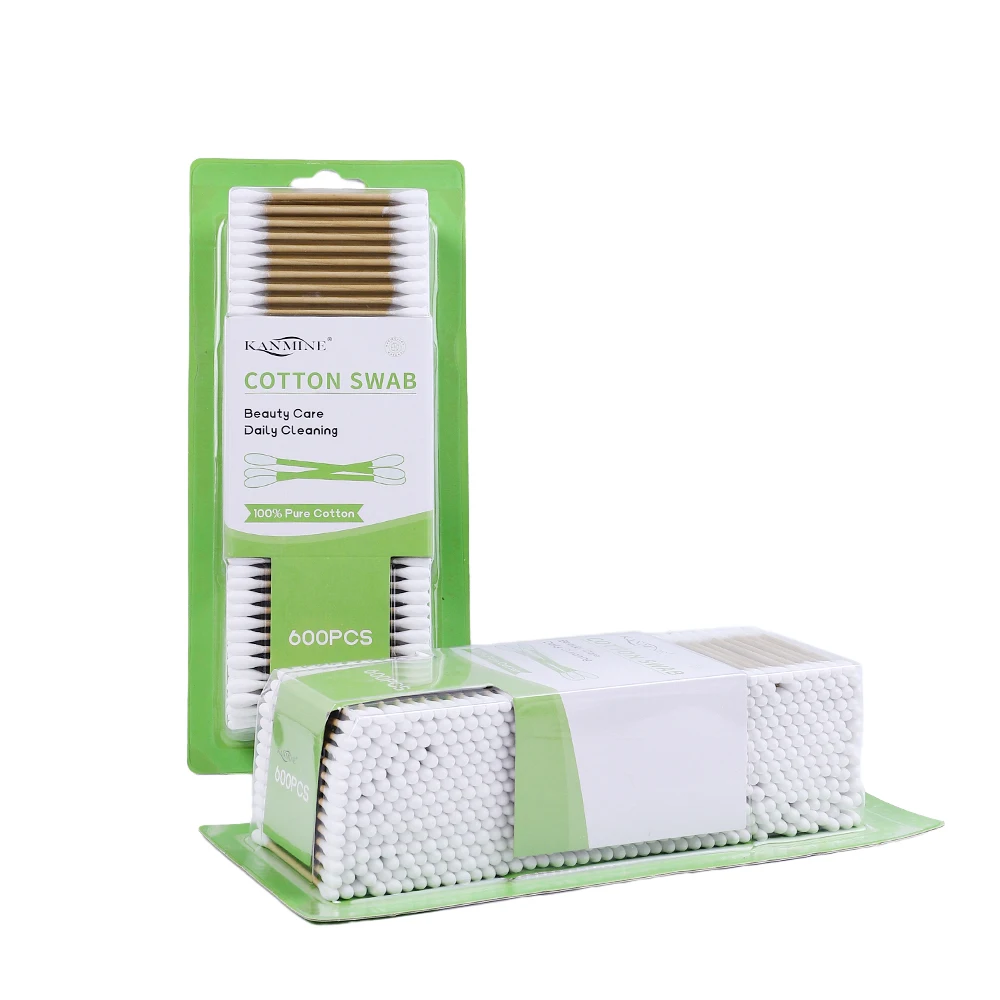 Wholesale Make Up New Personal Care Private Label Custom Ear 600Pcs Bamboo Paper Sticks Cotton Swab With Card Suction Package