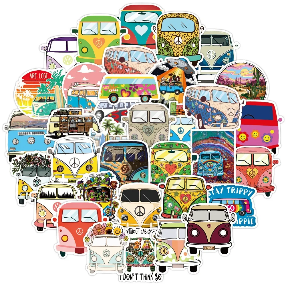 50PCS Cartoon vehicle stickers Decorations sightseeing bus stickers for laptops water bottles skateboards
