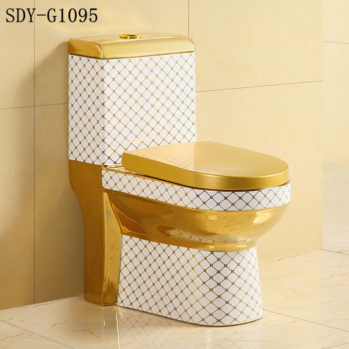 SDAYI Sanitary Ware Gold Color Toilet Wc Bathroom Gold Plated Toilet Bowl Ceramic Washdown Toilet Gold