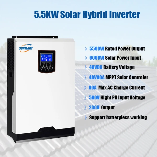 Foshan SUNMART коэффициент выходной мощности PF = 1 0 5.5kw Гибридные солнечные инверторы для хранения энергии с независимым