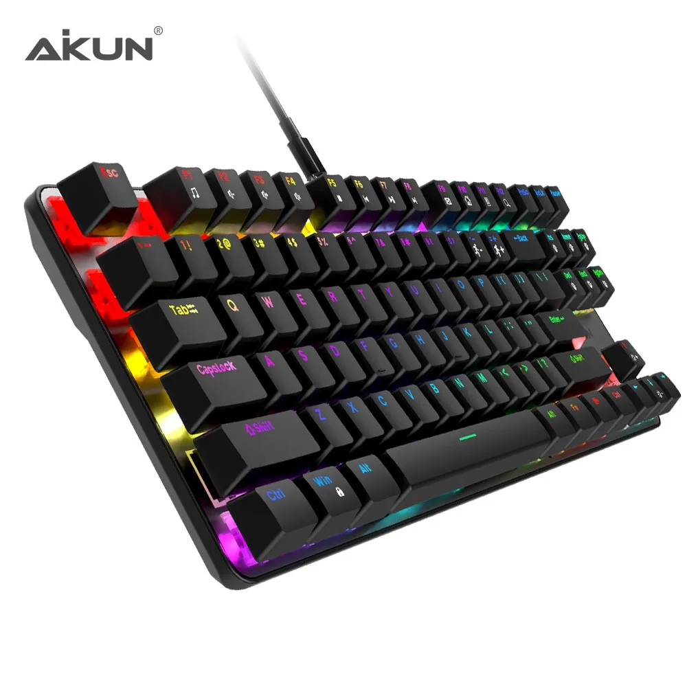 Проводная игровая клавиатура AIKUN GX9870 с RGB подсветкой 7 л механические переключатели Мультимедийные портативные мини-клавиатуры 87