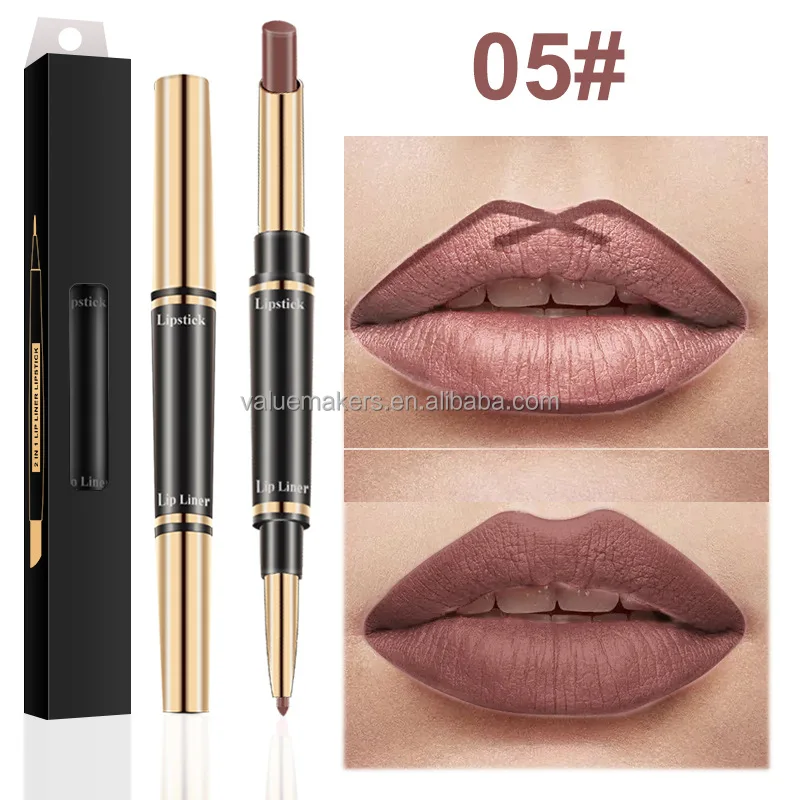 dual-ended matte lipstick with lip liner private label water proof nude 2 in 1 lipsticks vegan  cruelty-free red lip beauty