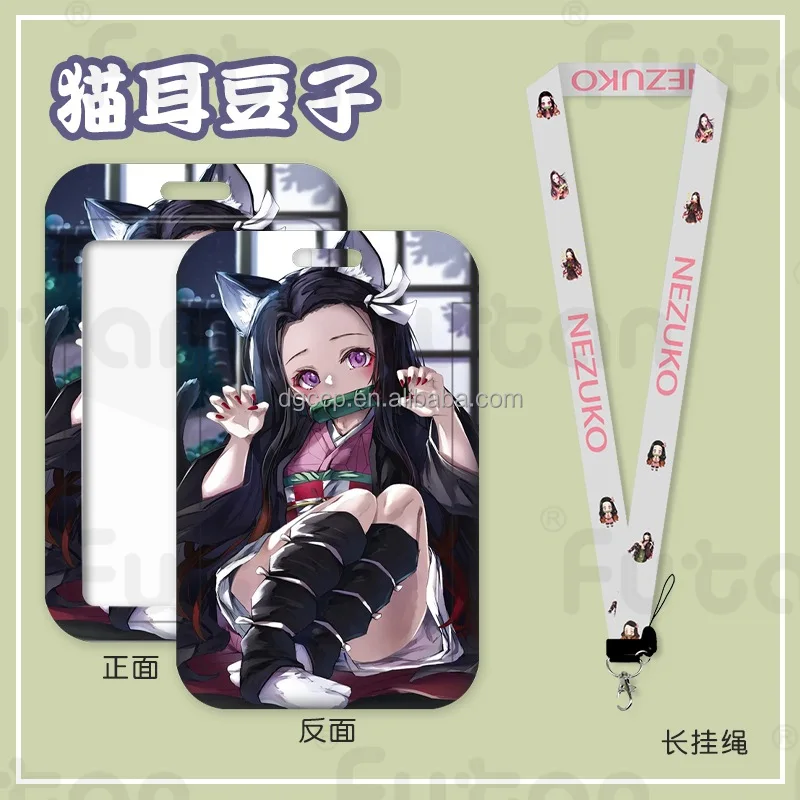 Cute Cartoon Demoned Slayers Neziko tanjino Card Holder Lanyard Anti-Lost Name Badge Bus Work ID Card Case with Lanyard