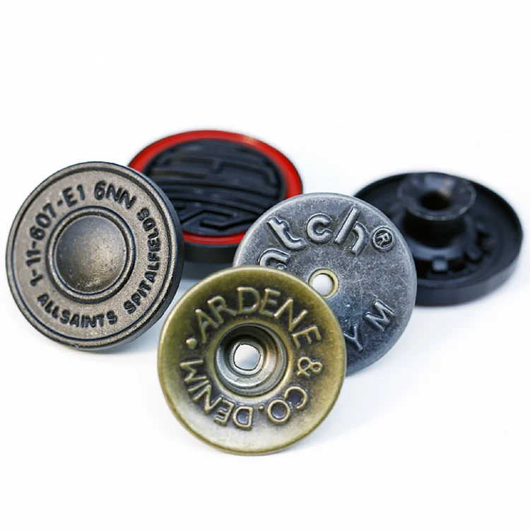 Custom Brand Name Logo Iron Jeans Buttons Antique Copper Denim Jeans Metal Brass Rivet Nut Buttons Shank Metal Button Jean