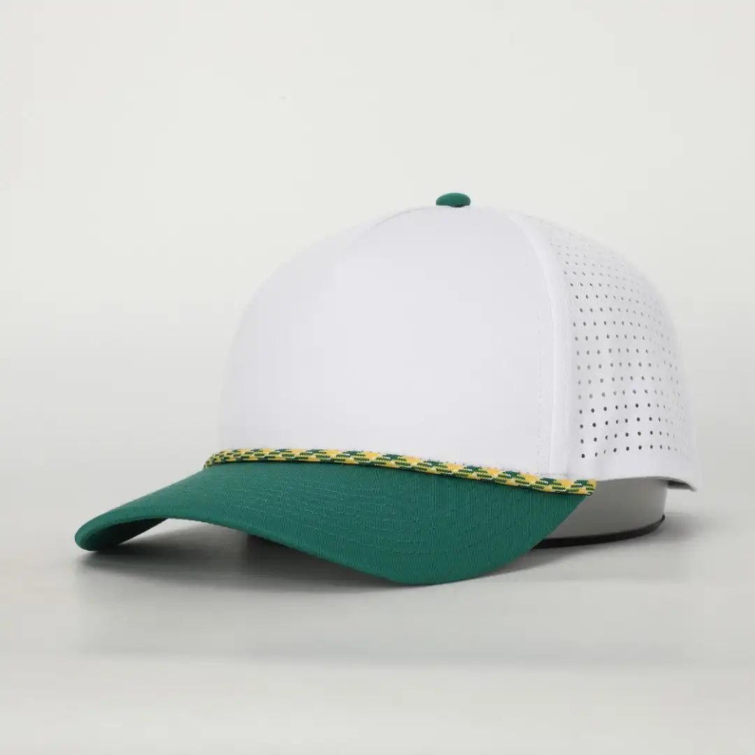 White Laser Holes Baseball Caps with Rope Embroidery Logo Camo Digital Printing Promotional Brand Hats Custom Sport Golf Hats