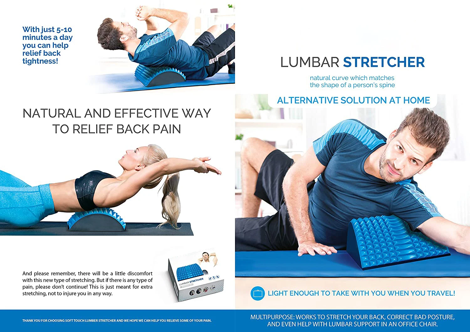 Multi-Level Back Stretching Device Back Lumbar Stretcher for Upper Back Stretcher Support and Pain Relief