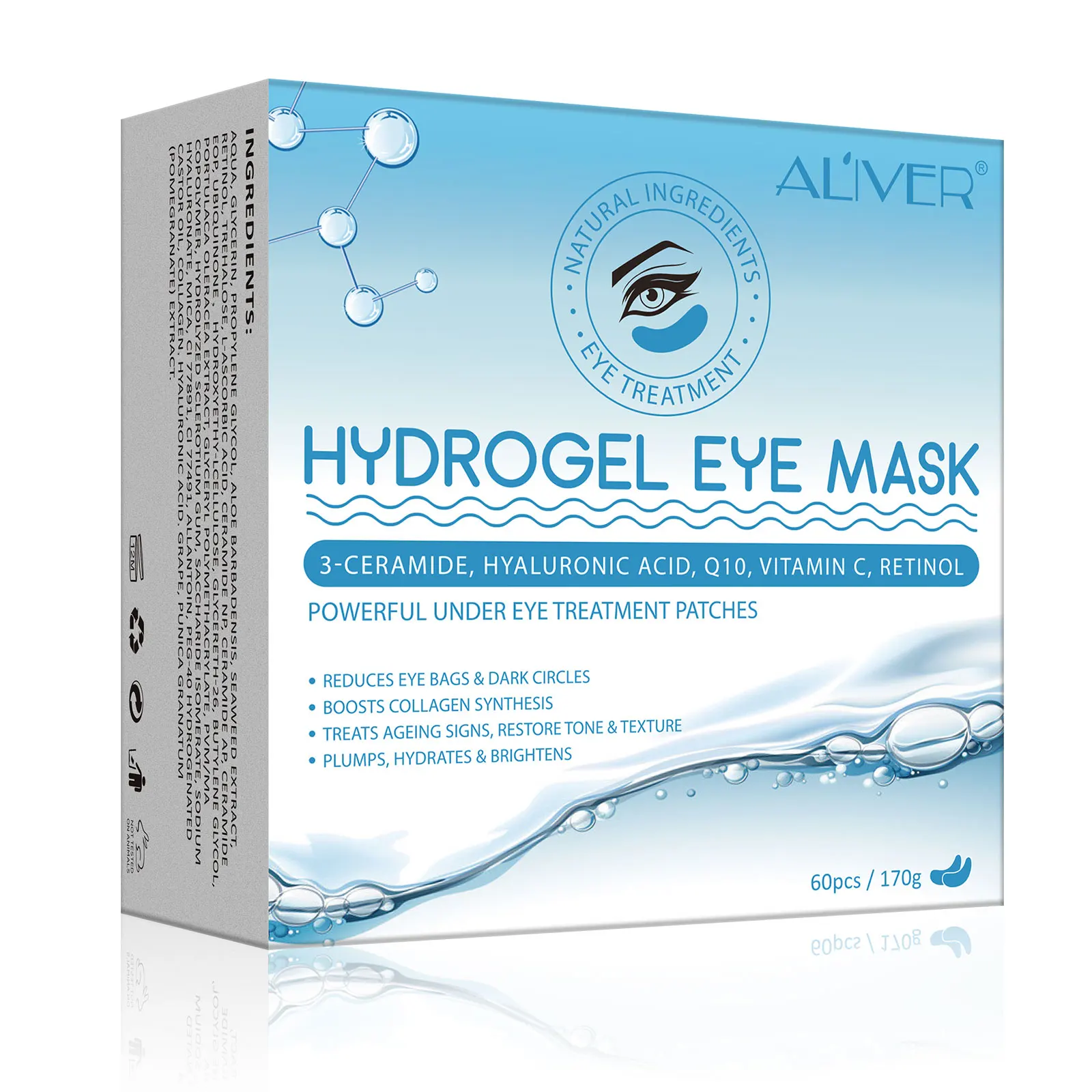 ALIVER 30 Pairs Wrinkles Vitamin C Hyaluronic Acid Collagen  Hydrate Moisturizer Crystal Under Eye Mask