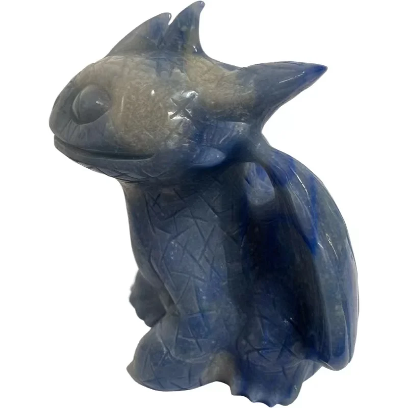 Cute Natural Crystals Healing Stone Hand Carved Blue Toothless Dragon Crystal Crafts For Gift