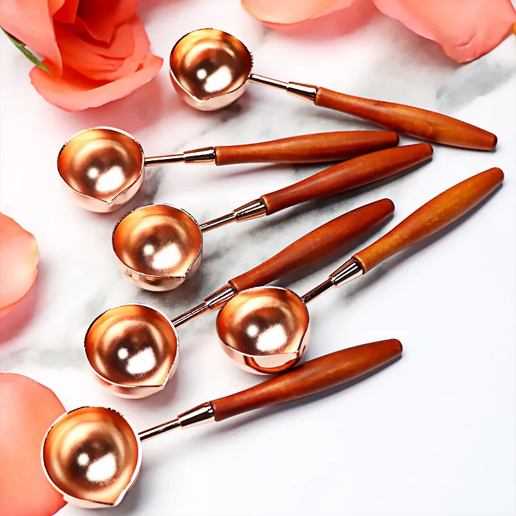 Vintage Brass Wax Seal Melting Spoon Wood Handle Rose Gold Wax Seal Stamp Spoon For Envelope Invitation
