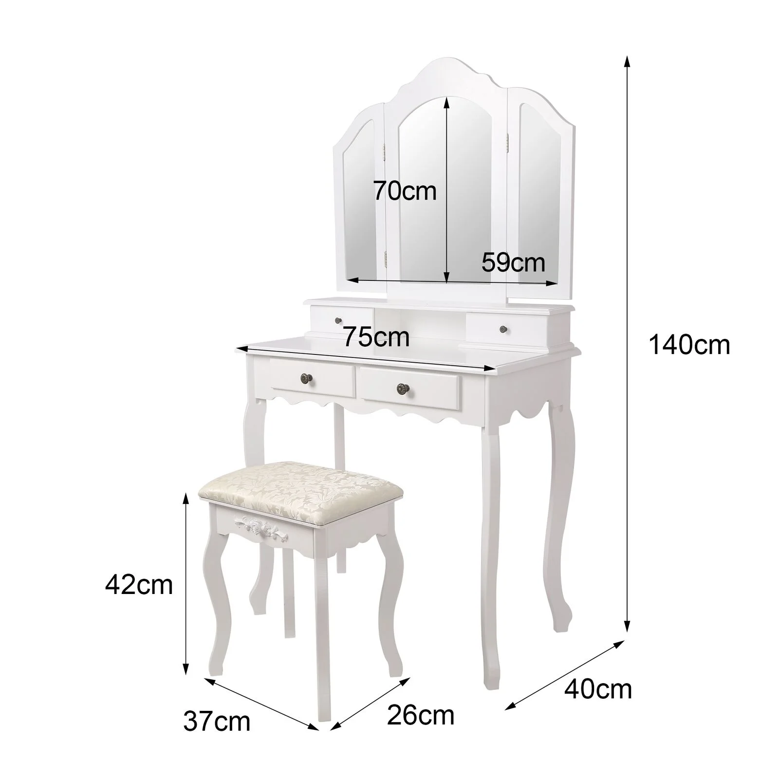 Vanity Table with Lighted Mirror Elegant Makeup Vanity Dressing Table with 8 LED Lights and 2 Drawers, Vanity Dresser Desk Gift