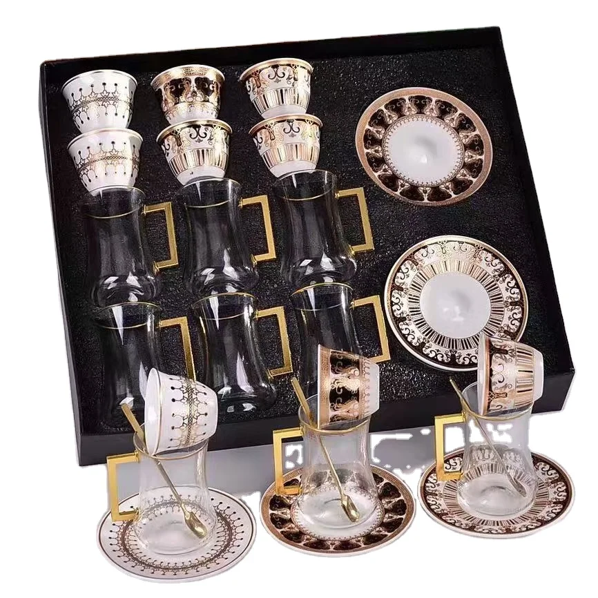 24 шт., кофейные кружки, набор тарелок для напитков, набор керамических тарелок, Арабская чайная чашка, блюдца и Чашки cawa, подарочная коробка