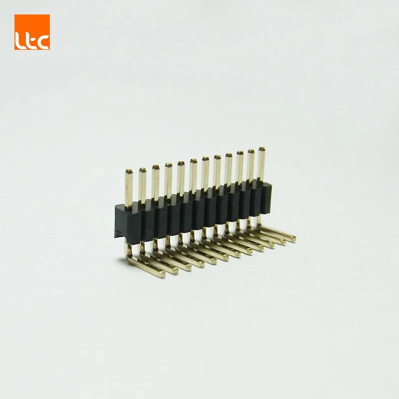 1.27 mm pitch right angle thick gold plated male pin header through hole contact foot 2.54 mm height insulator