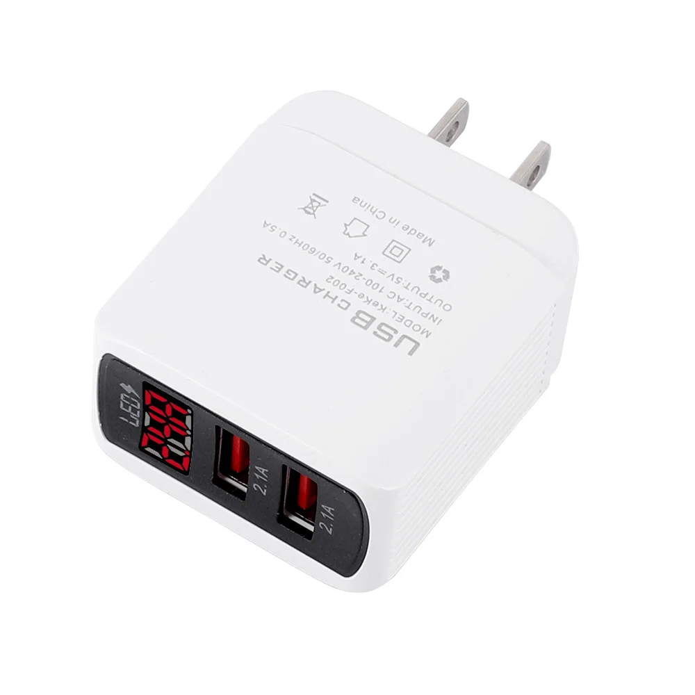 Hot-selling high-quality data shows that travel charger 5V/2.1A power supply digital display USB mobile phone charger
