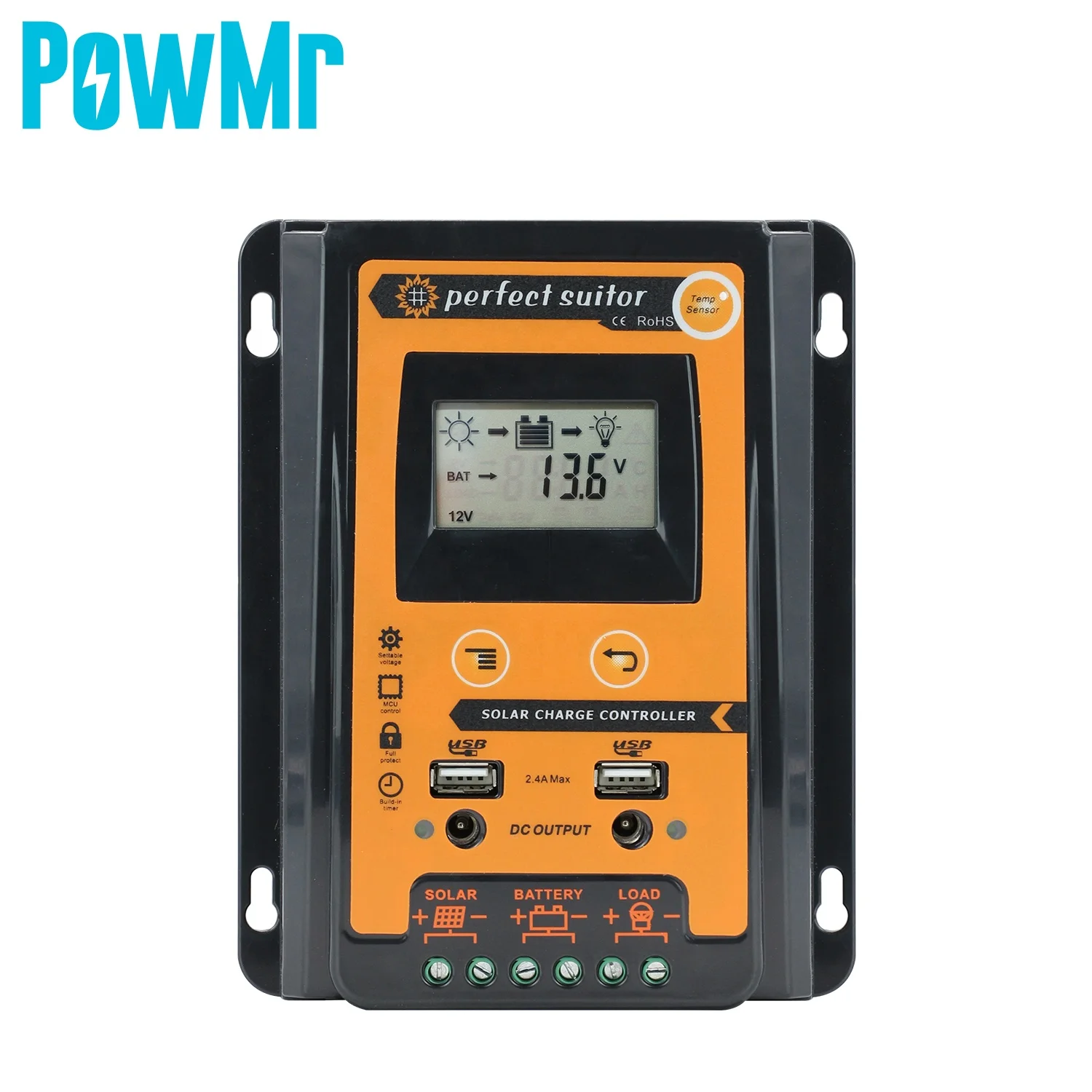 PowMr 30A 50A 70A 12/24V Auto Solar Charge Controller for Battery Charger Dual USB and DC Output Indicate Regulator PVSC-70