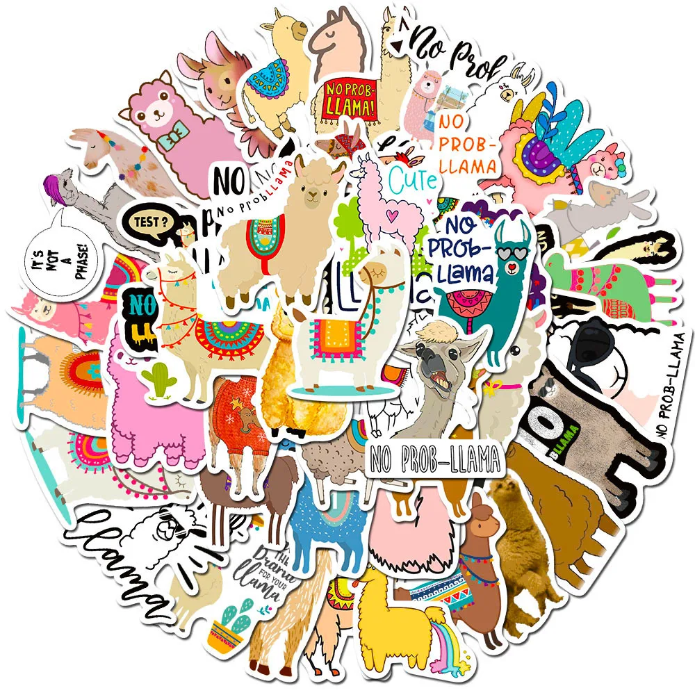 50Pcs Cartoon Lama Pacos Stickers Decorative Label For Luggage Laptop Guitar Helmet Skateboard Vinyl Waterproof Sticker