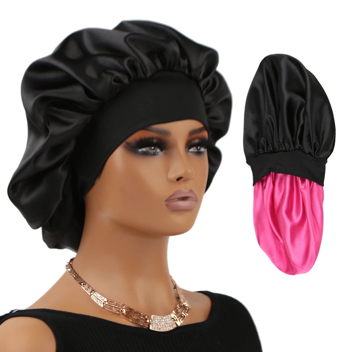 Двухслойные шелковые атласные шляпки смешанного цвета с логотипом под заказ для спящих волос женщин