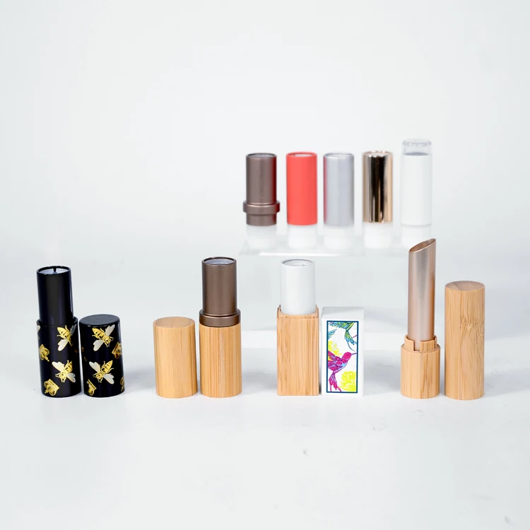 Twist Push Pull Roll up Screw Closure Cap Cover with Safety Seal Refillable Standing Gold Collar Lipstick Lipbalm Tube