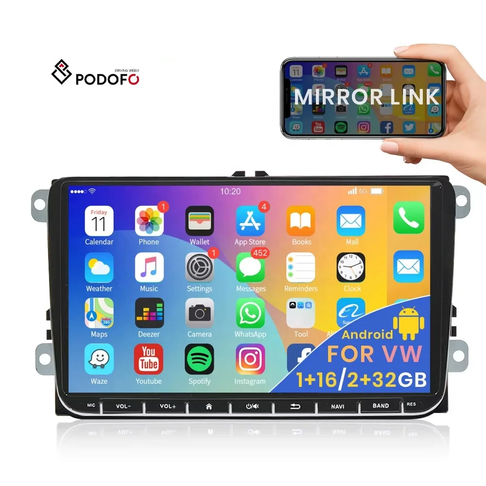 Podofo Double Din 9' Android Car Radio 1+16/2+32G Autoradio GPS Wifi FM For Volkswagen/VW/Polo/Passat/SEAT/Toledo Dropshipping