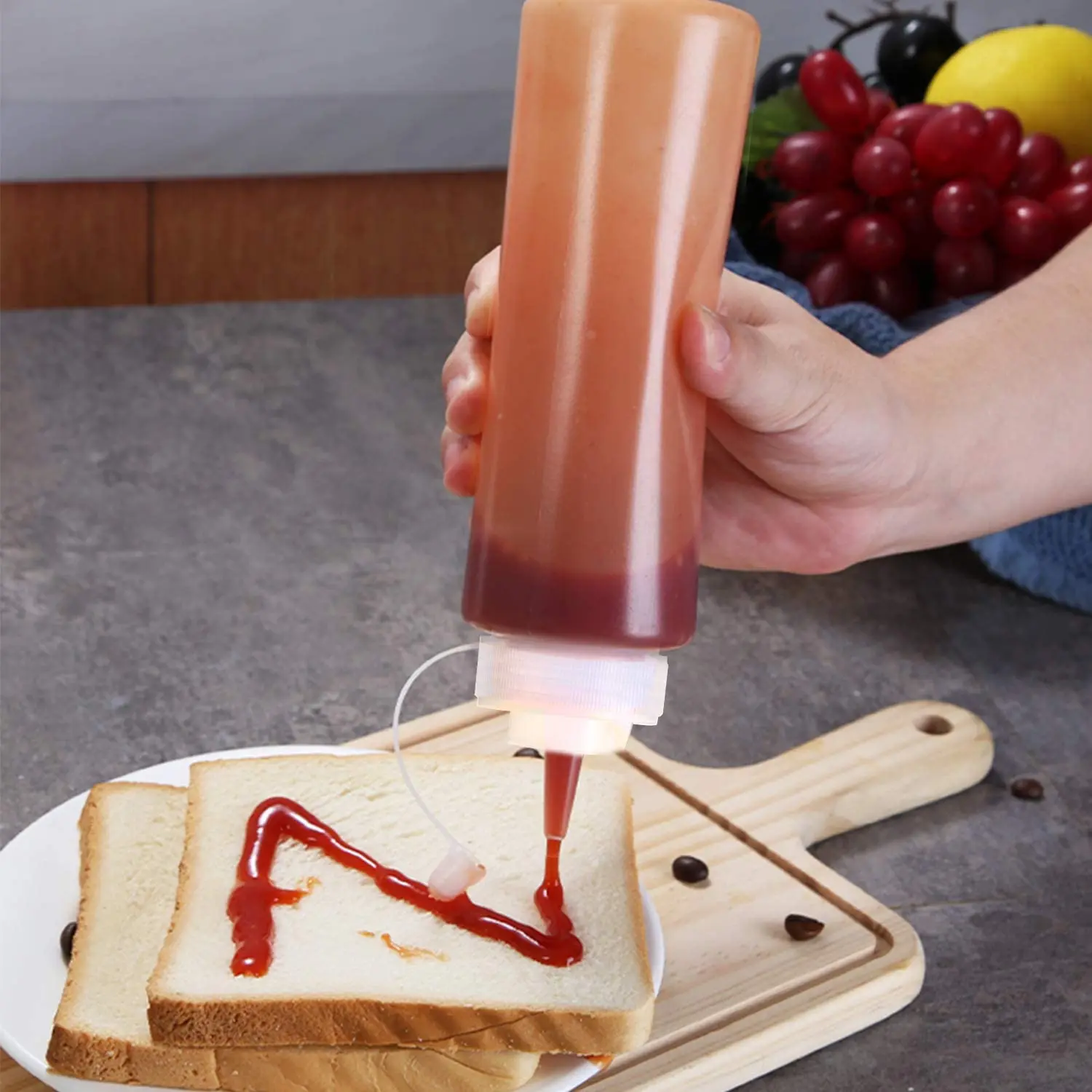 Snack Food Curtains 24OZ Empty Refillable Plastic Squeeze Sauce Ketchup Bottle Dispenser Home Decor PE Cake Bottle Water 400 Pcs