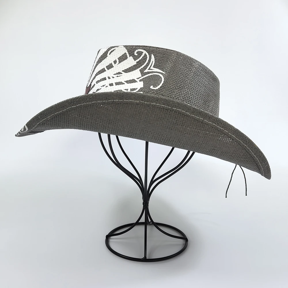Stock Men Straw Cowboy Hat American Western Texas Straw Hat Shapable Brim Sombreros Guitar Painting Women Straw Cowgirl hat
