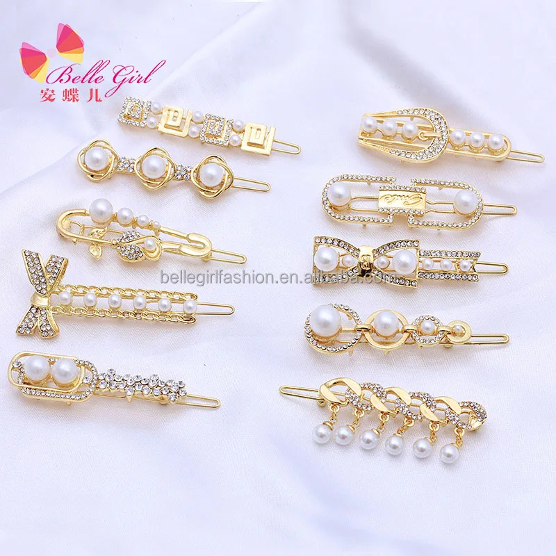 BELLEGIRL Korean attractive pearl metal hair clips accessories women elegant rhinestone bow frog grips hair pins