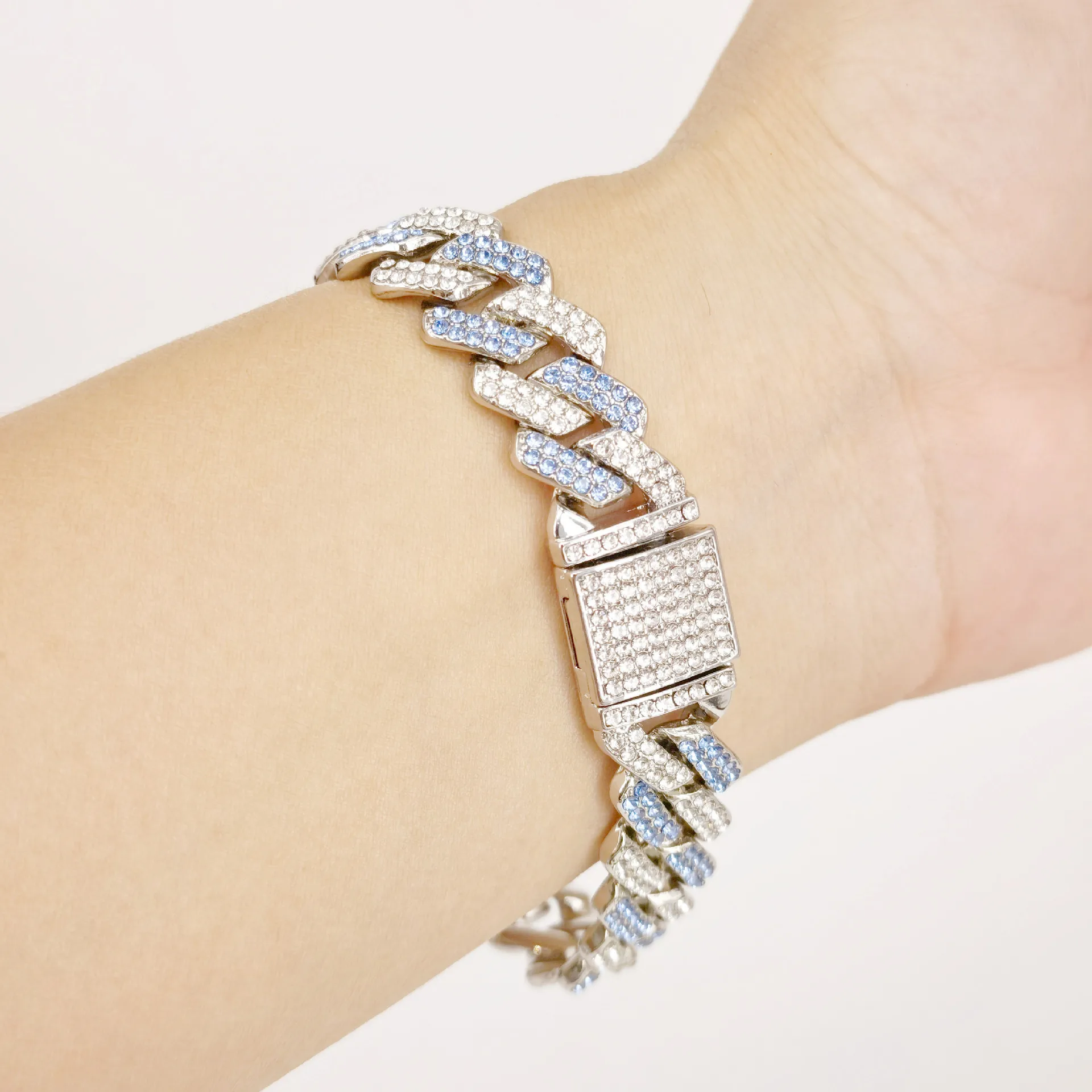 Hot selling hip hop jewelry Cuban Diamond Bracelet Chain 14mm diamond Gold plated Bling Rhinestone Cuban Link Chain Bracelet