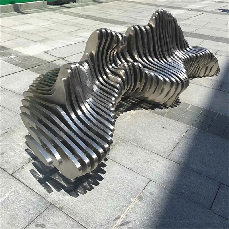 Factory Customized Stainless Steel  Modern Garden Park Decoration Metal Crafts Stainless Steel Rockery Chair Sculpture
