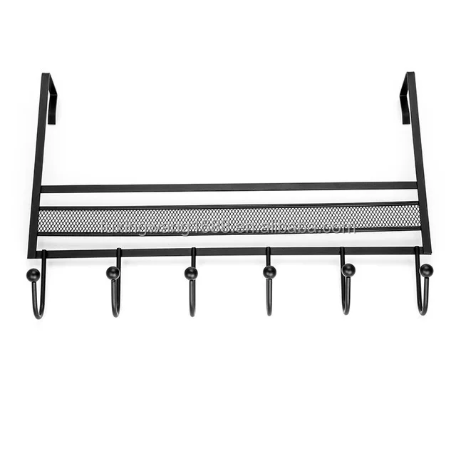 Over The Door Hook - Black 5 Hooks Towel Rack for Bathroom Storage Closet - Behind The Door Organizer Clothes Rack