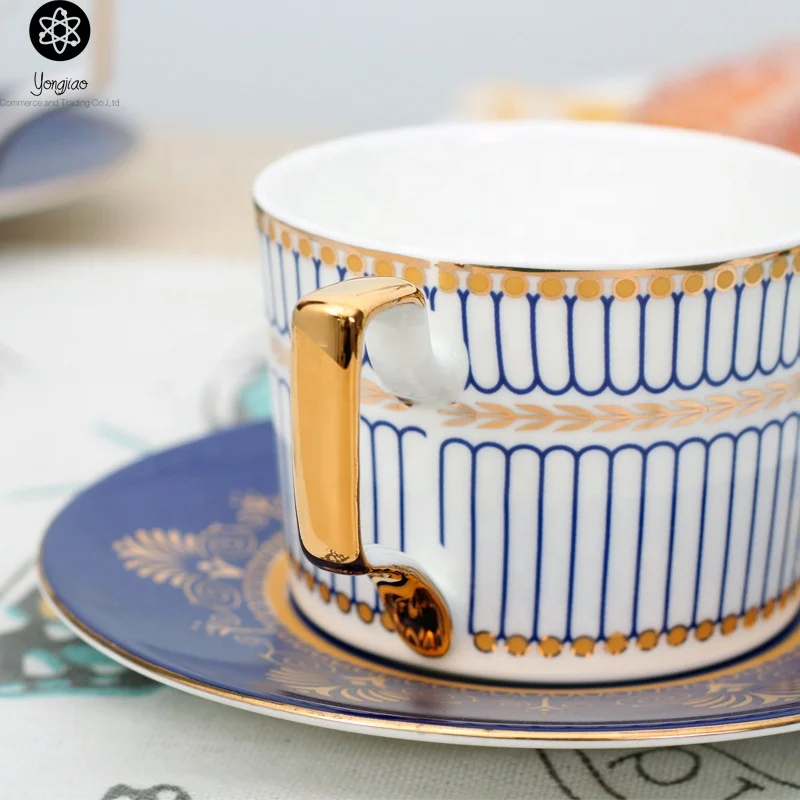 High-end English afternoon tea cup and saucer with gold trim and handle