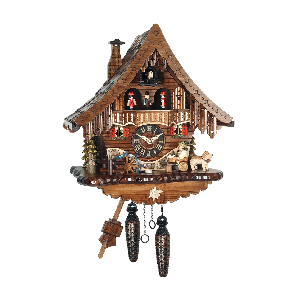 Hot Sale Traditional German Rustic Log Cabin Wooden Cuckoo Clock With Music For Home Decoration