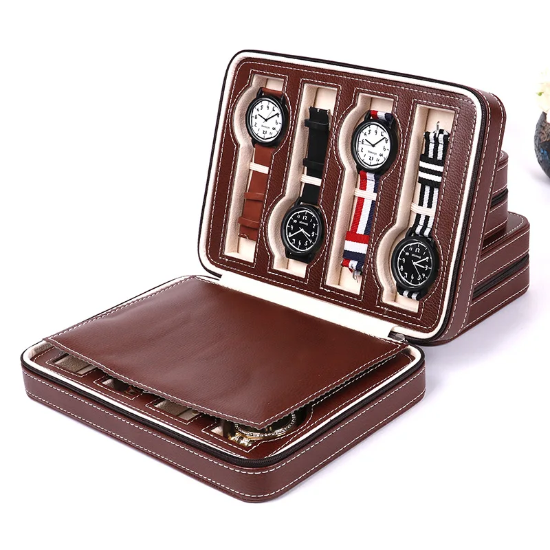 8 Slots  custom black luxury pu leather watch storage display bag