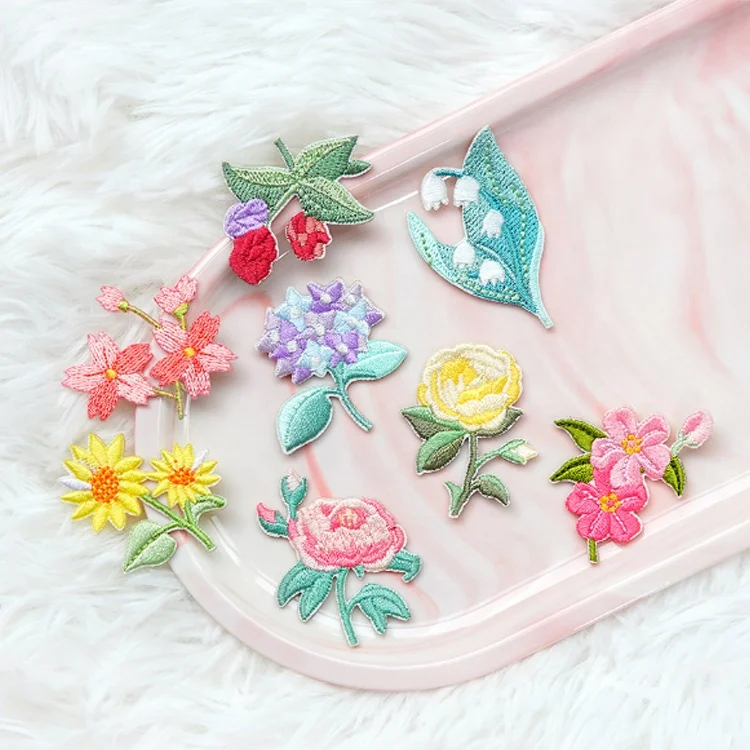 HZ070 вышитые растительные цветы, горячие наклейки, одежда, пуховик, персонализированные нашивки с вышивкой