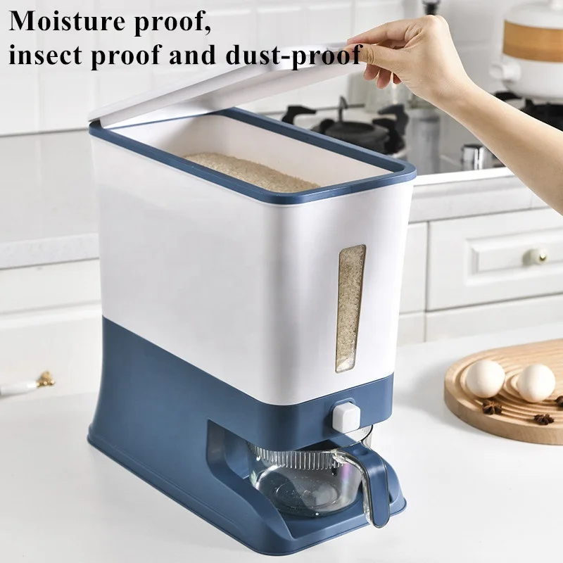 Factory  hot selling household plastic rice bucket insect and moisture proof sealed food storage grain press metering box
