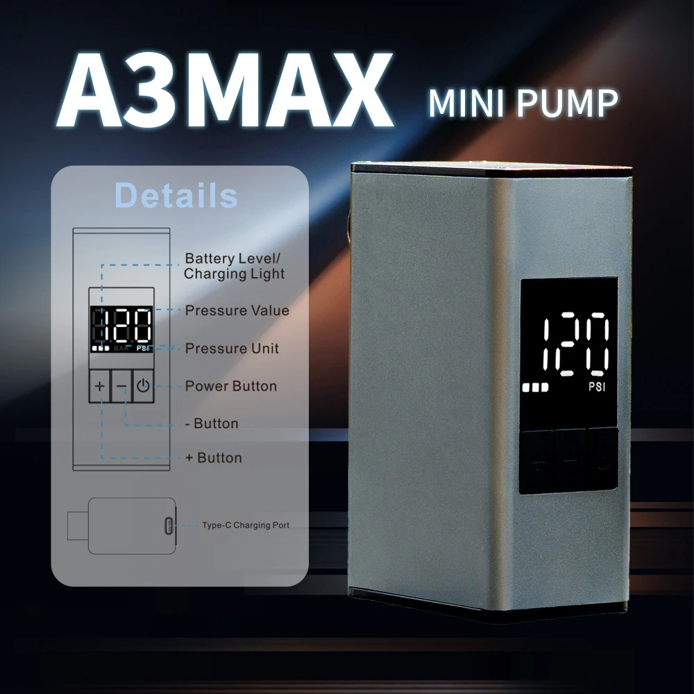 LOW MOQ Mini Electric Bicycle Motorcycle Tire Inflators A3 MAX Brushless Motor Aluminum Alloy Portable Bike Cordless Air Pump