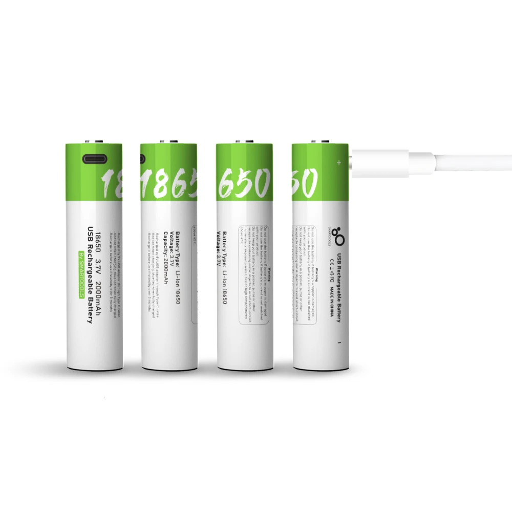 Wholesale high capacity 2000mAh to 3000mAh Li ion Li batteries 3.7V Lithium ion 18650 type-c usb cell rechargeable battery