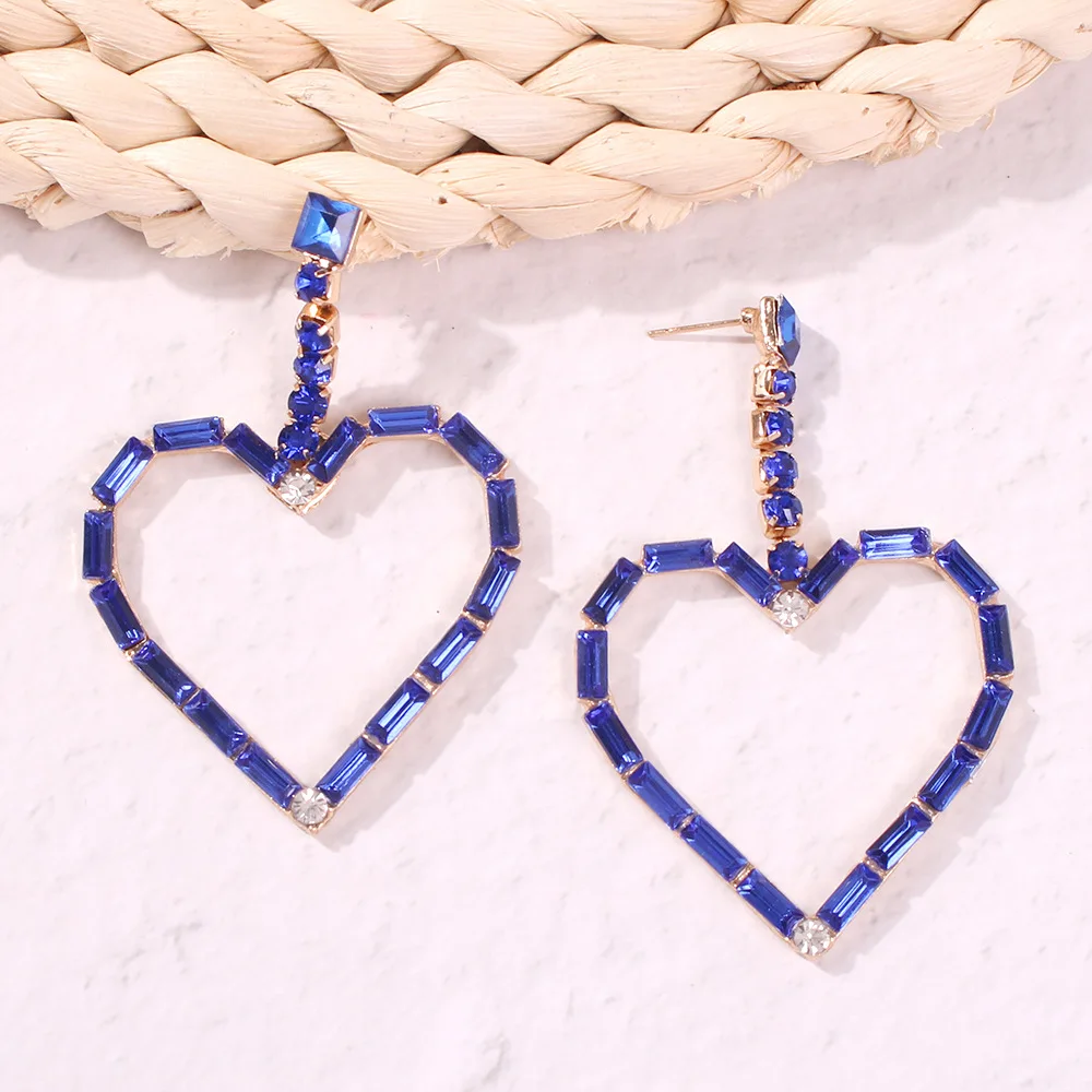 2020 Latest ZA Alloy Full Rhinestone Crystal Heart Simple Earrings
