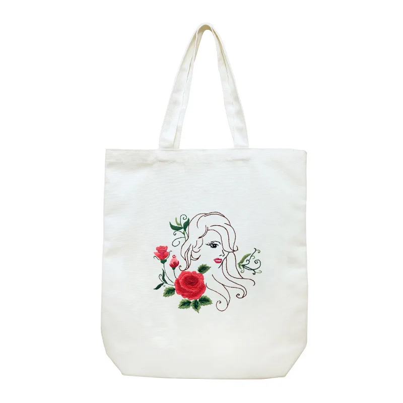 Embroidery Kit Canvas Tote Bags with Floral Patterns DIY Canvas Bag Cross Stitch Kits Included Bamboo Embroidery Hoops  Tools