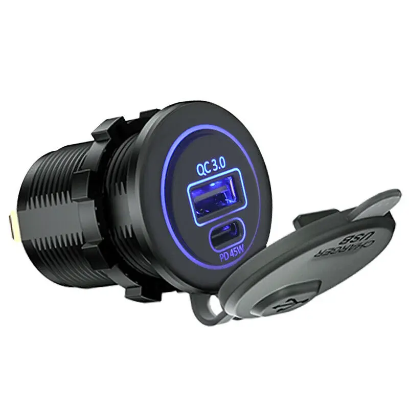 12V Type C PD 45W Car USB Charger QC3.0 Fast Charging Socket For iPhone Laptop