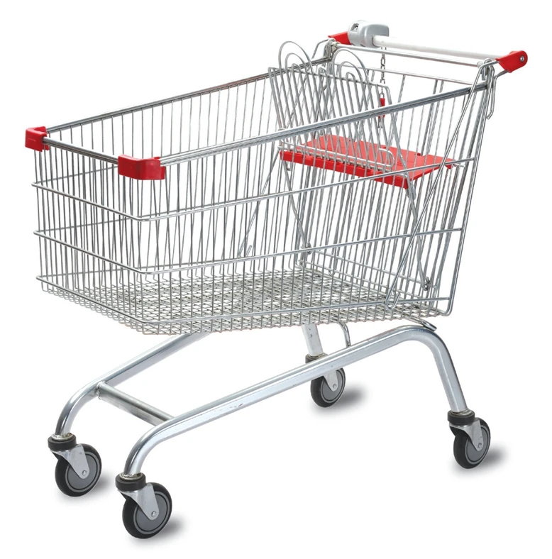 durable hand push with wheels supermarket metal wire shopping trolley