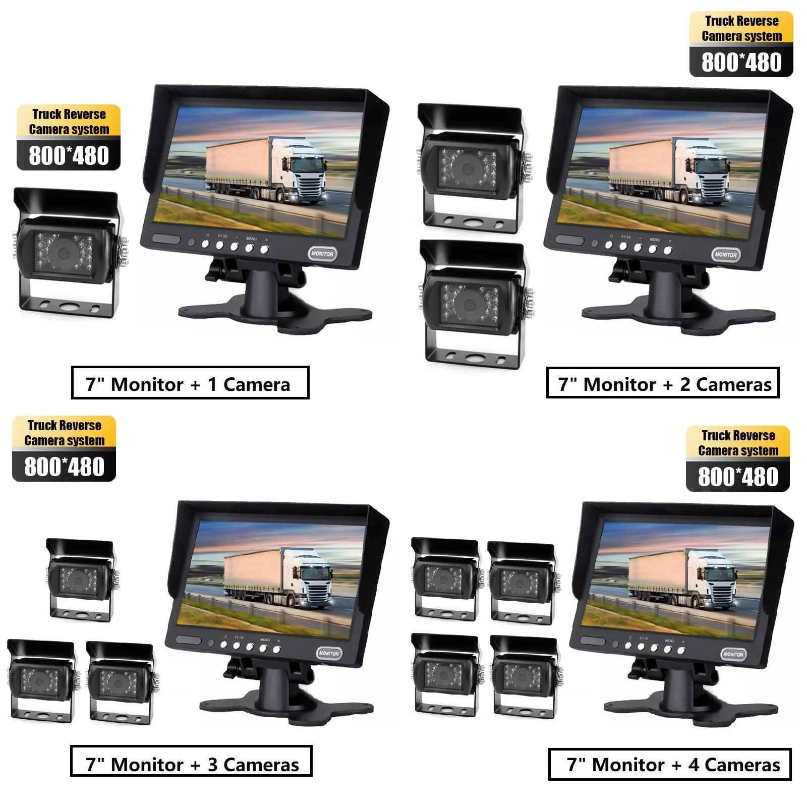 7inch inch DVR monitor quad view 1 2 3 4 channel truck camera recorder system 1080P Digital car Camera cctv System Reversing Aid