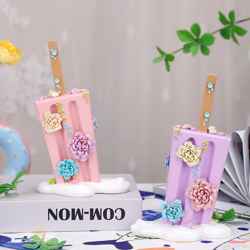Redeco Hot Sale Creative Desktop Decorations 3D Ice Cream Sculpture Resin Ice Cream Figurines Crafts For Gifts Home Decoration