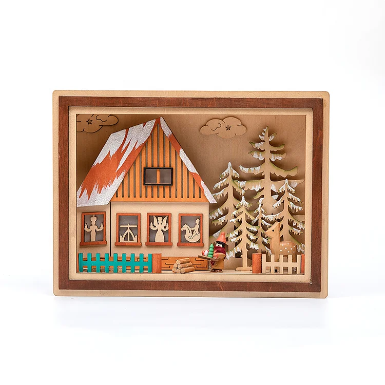 Оптовая продажа с фабрики, домашние рождественские украшения, светодиодное освещение, деревянные деревенские дома