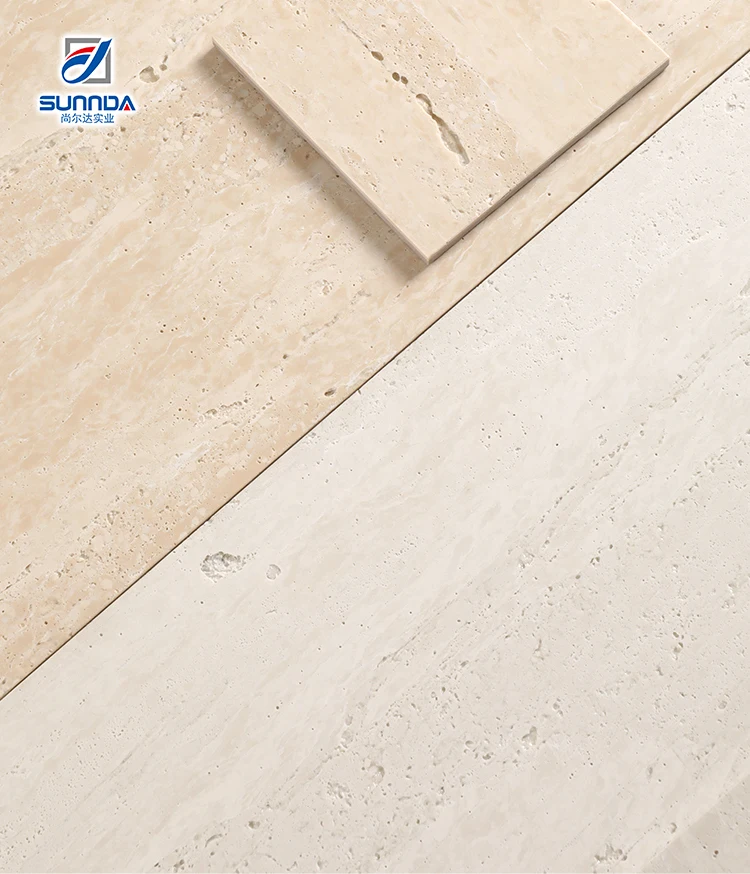 Travertine White Color Full body Polished Tile Rectified Natural Stone Beige Porcelain Tiles for Wall Cladding