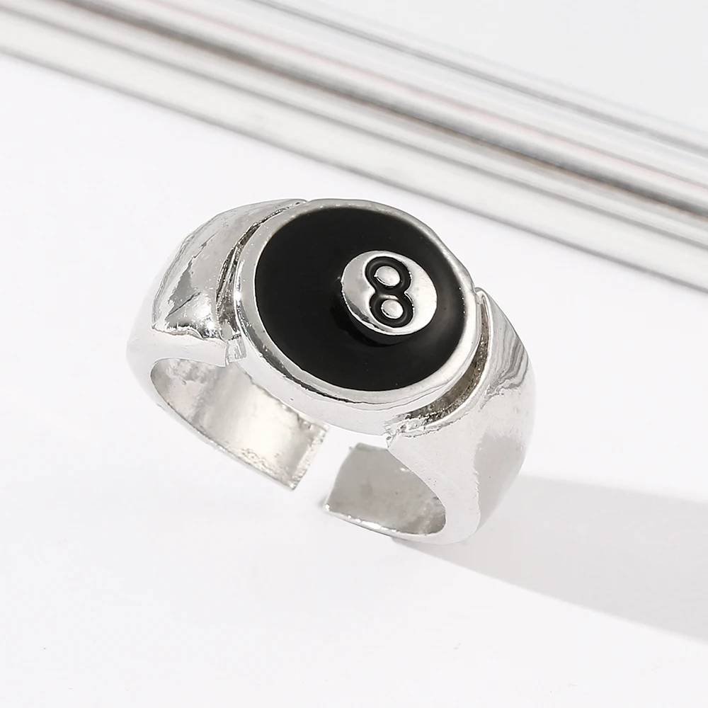 Hiphop Number 8 Mens Signet Rings Cool Black Enamel Snooker Ball Sport Jewelry Gifts