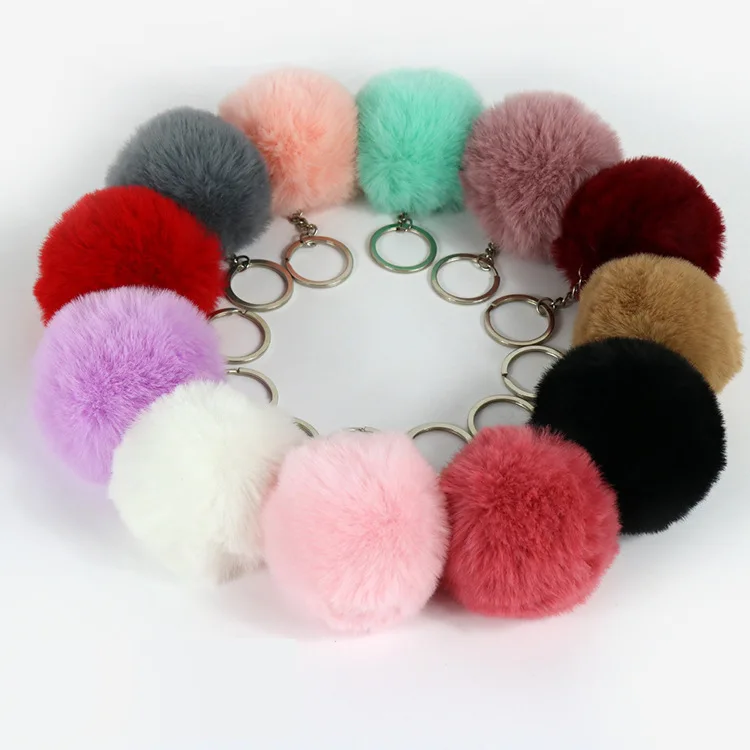 Wholesale Faux Rabbit Fur Pom Pom Keychain, Fluffy Keychain Pom Pom, Furry Keychains Pom Pom