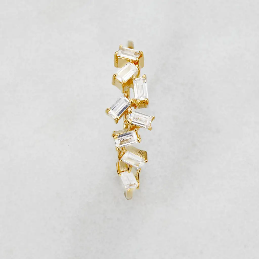 925 Sterling Silver 2022 Gold Baguette Diamond Style Ring Silver