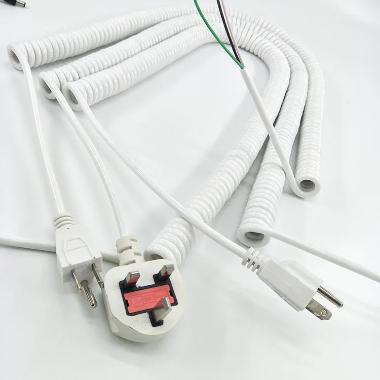 Plastic Injection UK Plug Electrical Wire Computer Spiral Power Cable Cord for Home Appliance