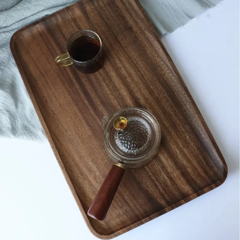 Hot Sale Custom OEM Hand Made Natural Kitchen Long Rectangular Square Acacia Wood Tray